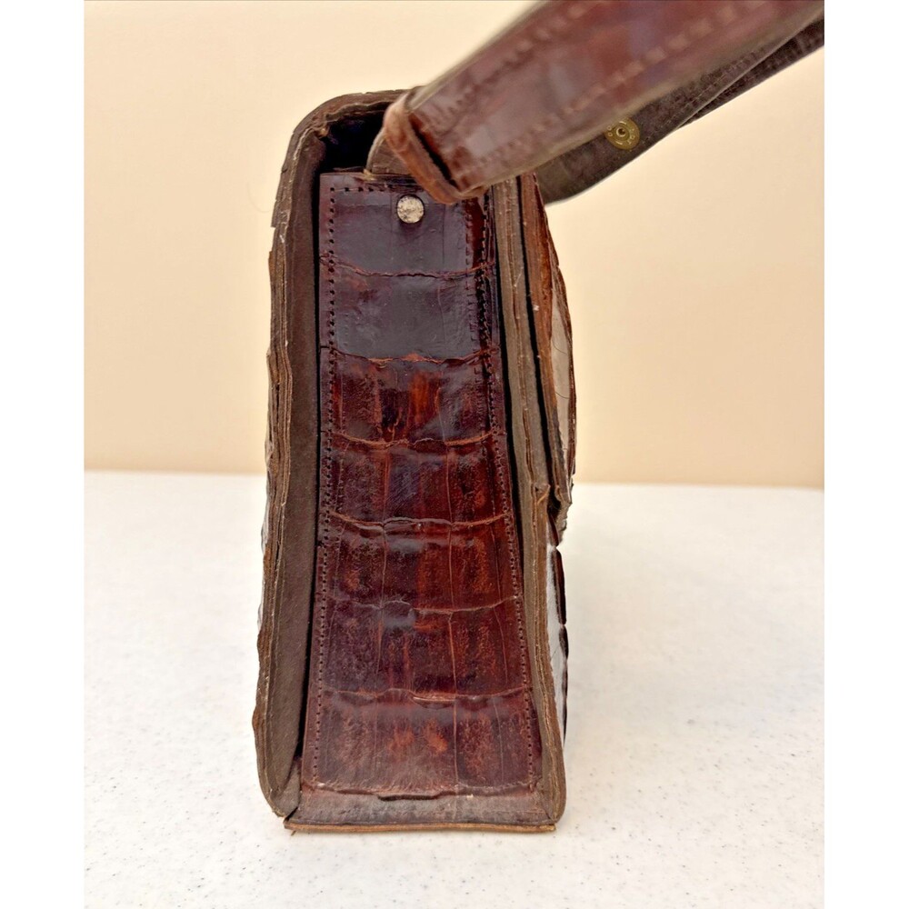Vintage Genuine Alligator Crocodile Leather Shoulder Purse Satchel 10.5” Long - Picture 9 of 16